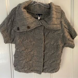 Gap Cardigan Sweater Women’s S Gray Cable Knit Wool Collar cowl Metallic Snap